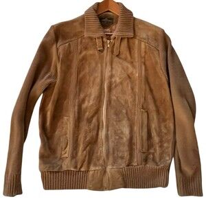 VTG Jacques Corbeau Leather Ribbed Bomber Jacket Tan Size L